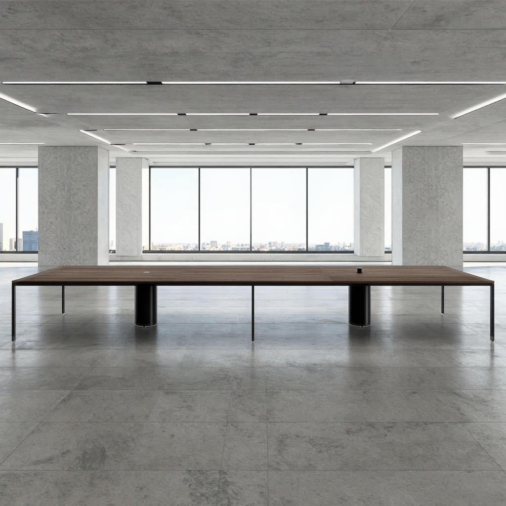 Executive Boardroom Table Integrated Smart Power Rail Wireless Charging Meeting Desk