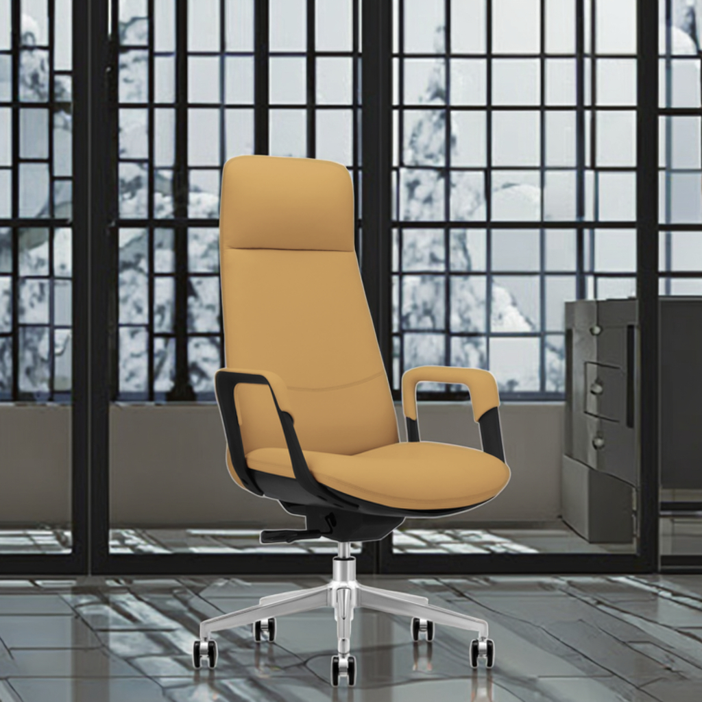 Synthetic Leather Executive Office Chair with Ergonomic Design Adjustable Height Solid Back Steel Base Rotating Seat