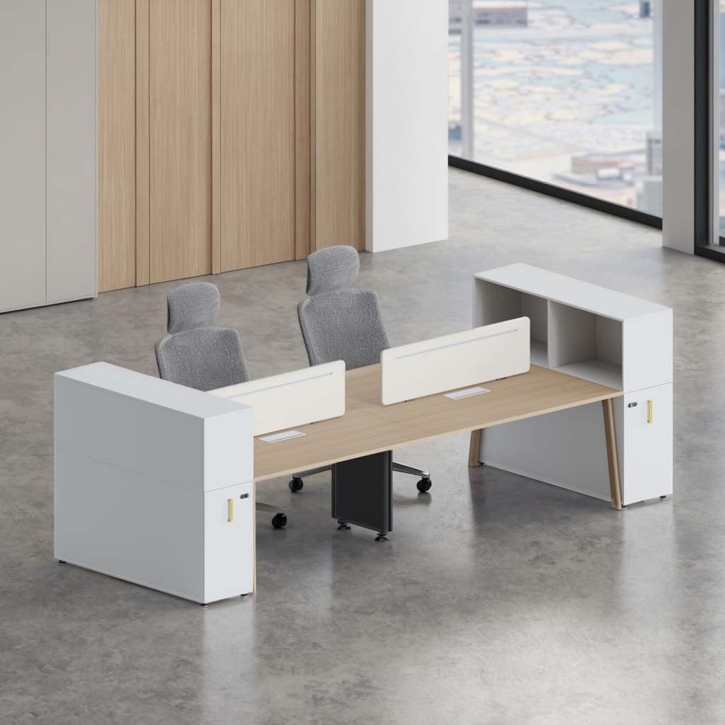 Executive Office Workstation Set with Heavy Duty Storage Cabinets and Modern Work Surface