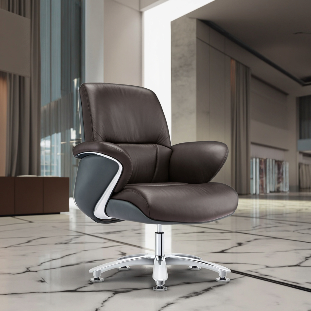 Executive Fixed Base Chair Removable Headrest Aluminum Trim Corporate Lobby Furnishing