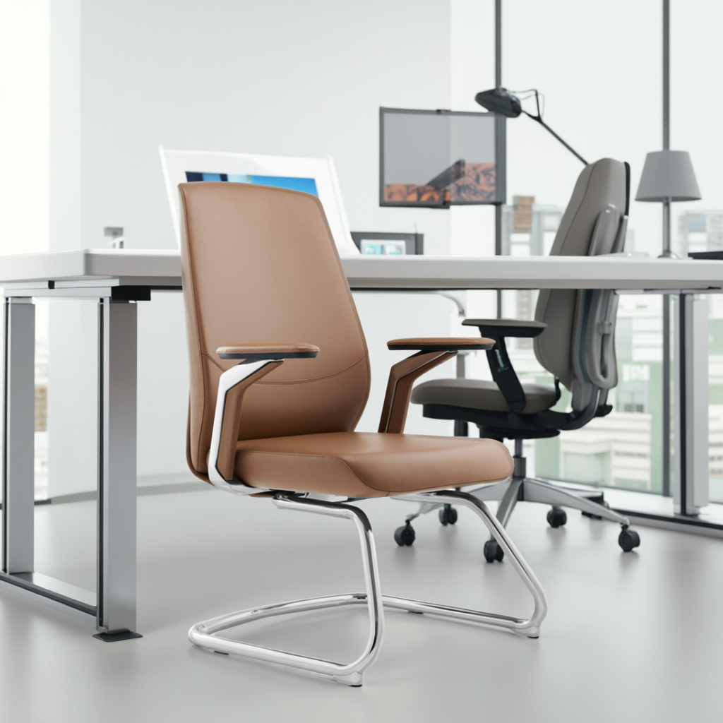 Modern Ergonomic Leather Executive Office Chair with Adjustable Height and Fixed Armrests