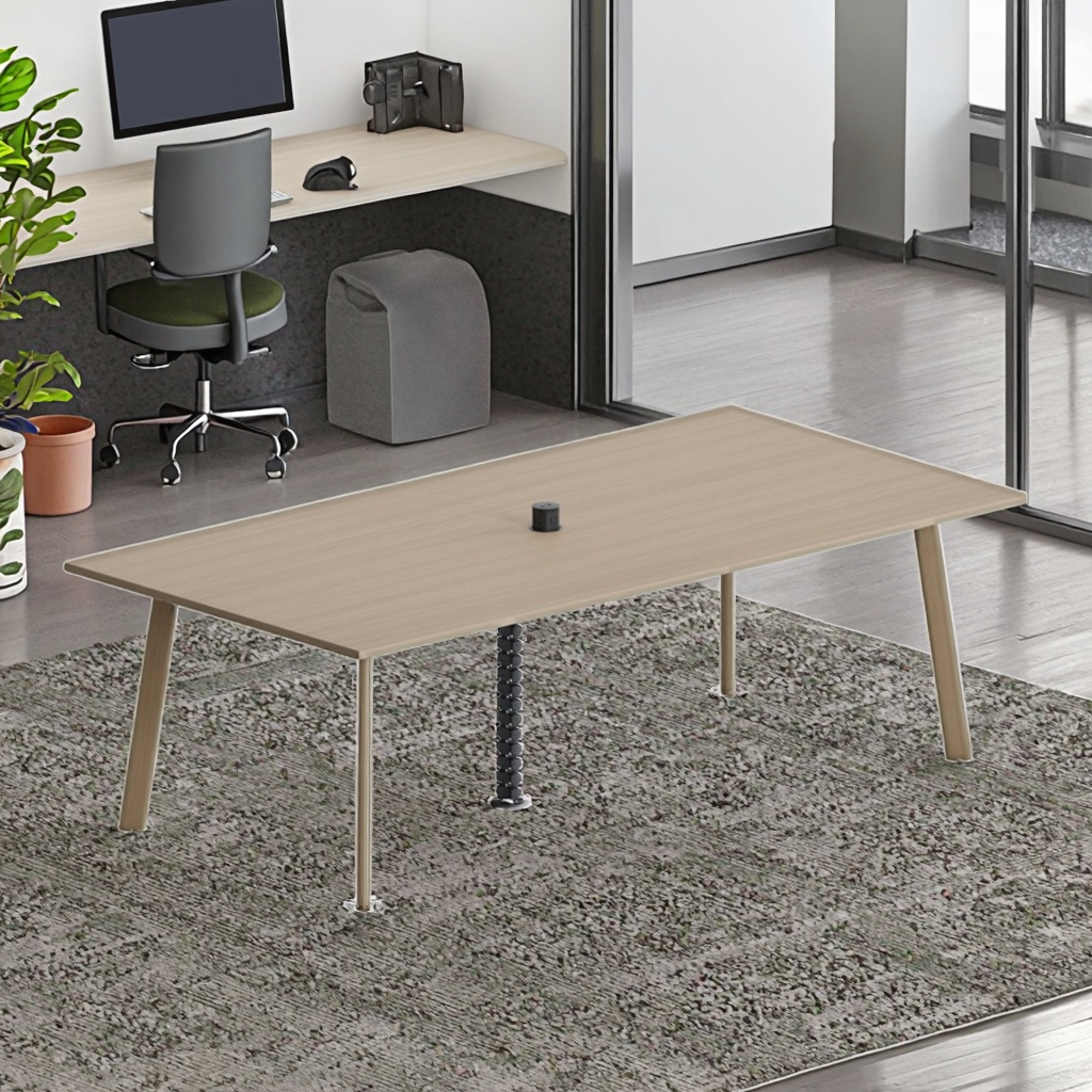 Contemporary Wood Foldable Convertible Conference Table with Clamp-Finished Legs for Office Meeting Rooms