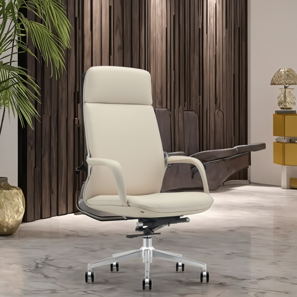 Leather Executive Managers Chair Double Plywood Core Butterfly Mechanism Commercial Grade