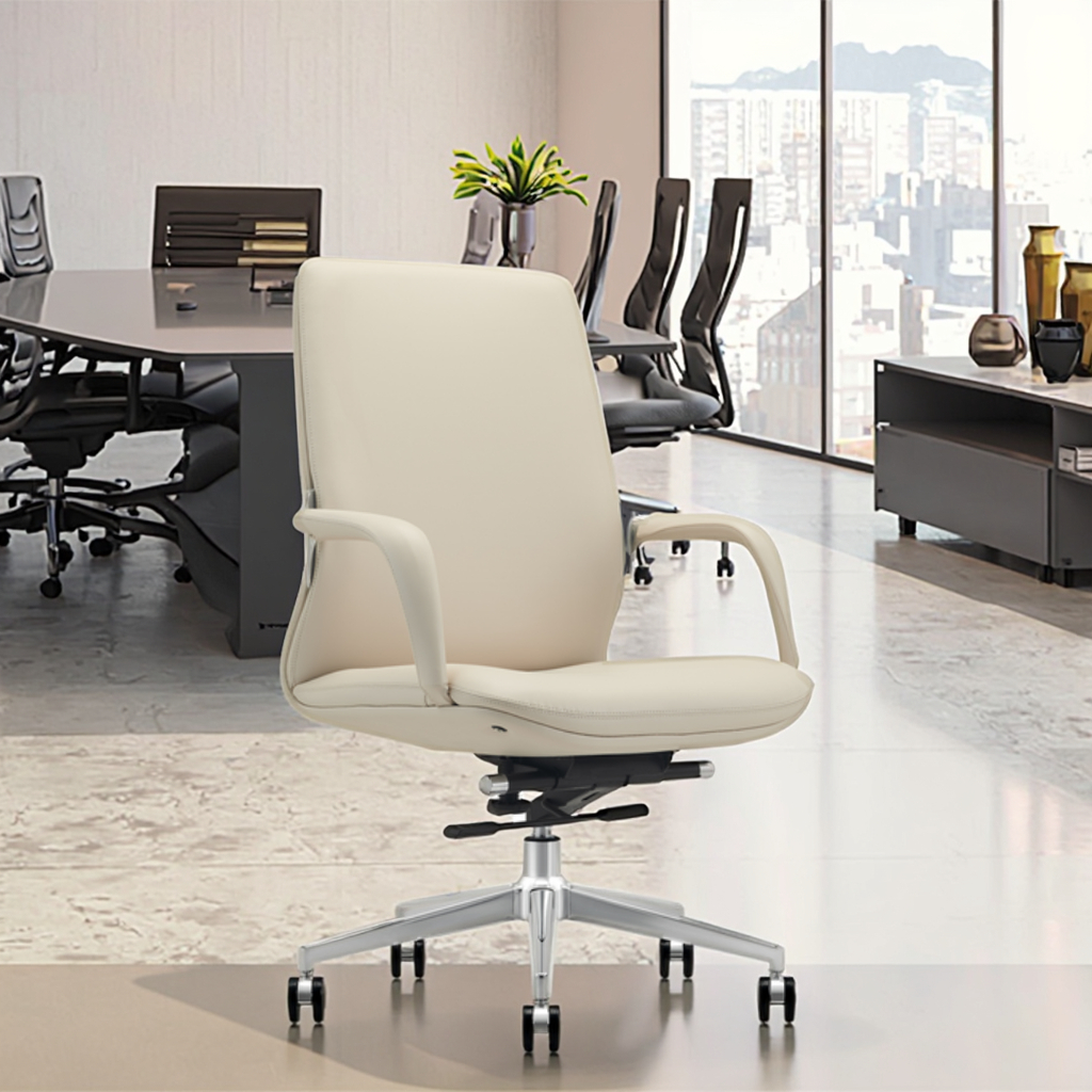 Contour Back Office Chair Waterfall Seat Edge Electroplated Base Contemporary Business Decor
