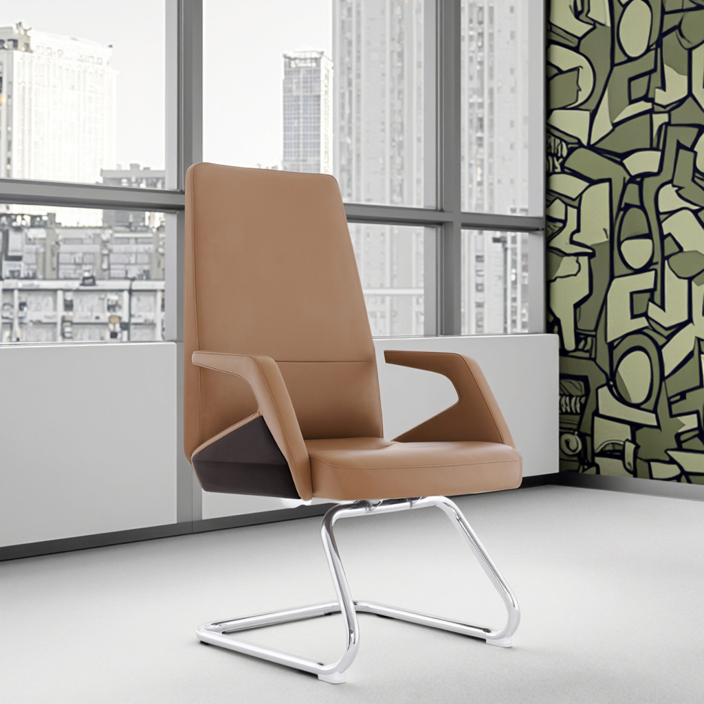 Industrial Leather Executive Conference Chair with Chrome Frame Steel Core Joints Adjustable Height-Modern Office Furniture