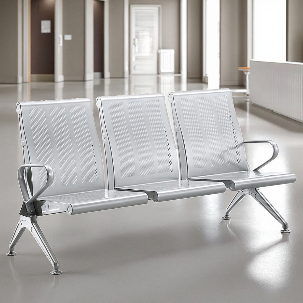 Stainless Steel Modern Hospital Chair with Durable Eco-Friendly Design Foam Cushion MDF Panel Fixed Base for Commercial Use