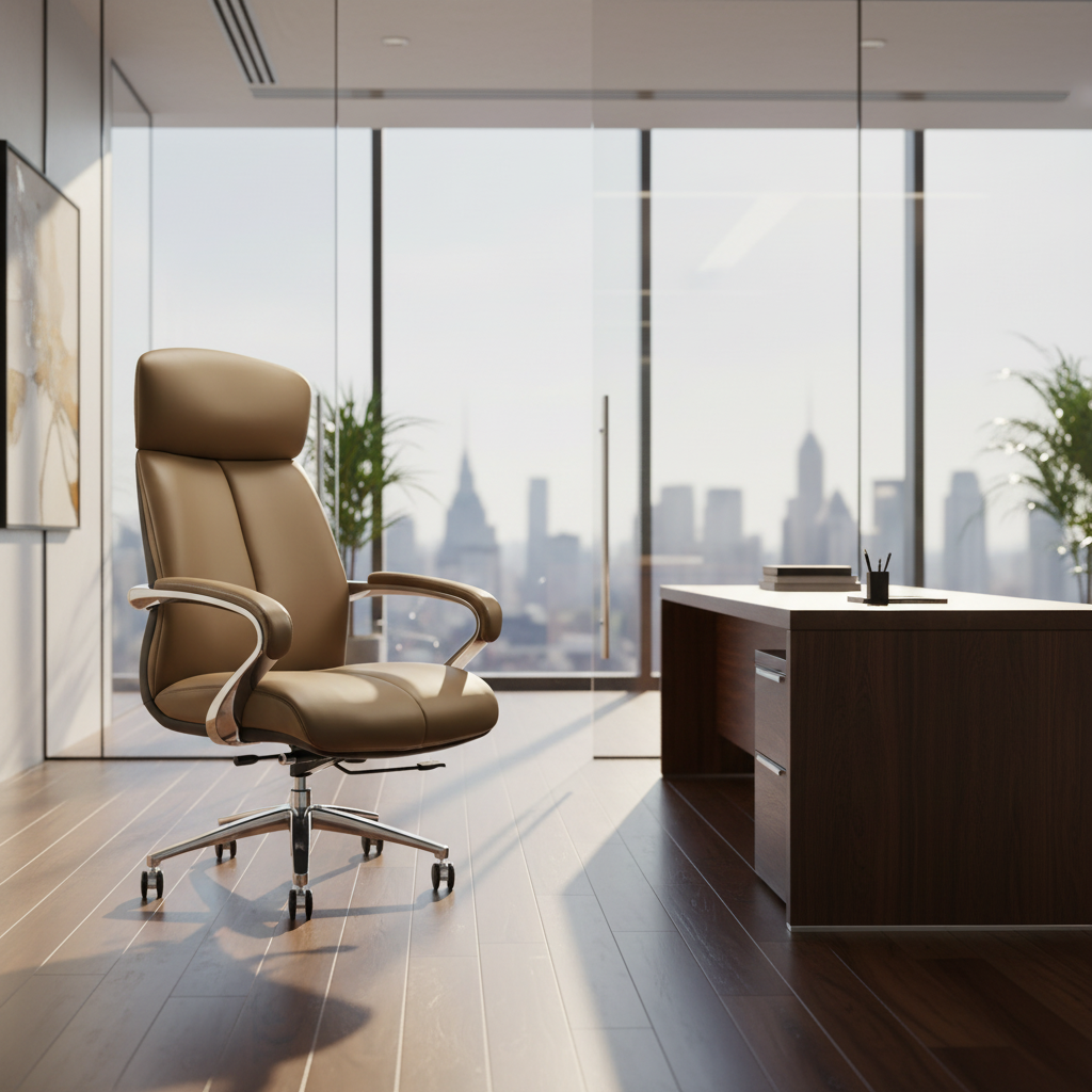 Leather Modern Alloy Decorative Luxury Executive Chair Dual Plywood Core Adjustable Height Swivel Base Corporate Status Symbol