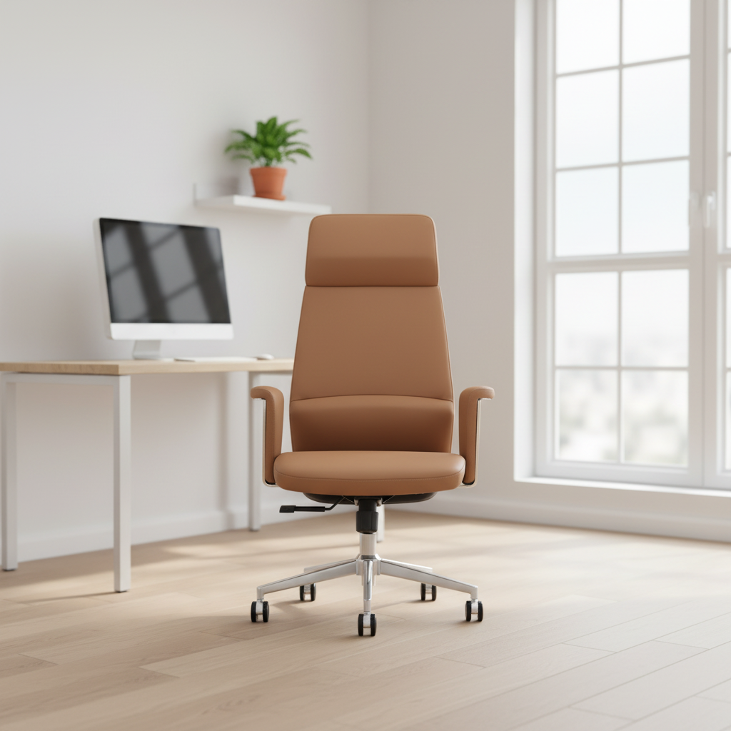 Luxury Headrest Executive Chair PU Leather Armrests Telescopic Height Adjustment Office Upgrade