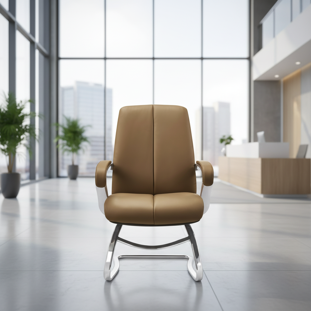 Modern Curved Frame Managers Chair Chrome Finish Decor Corporate Lobby Furnishing