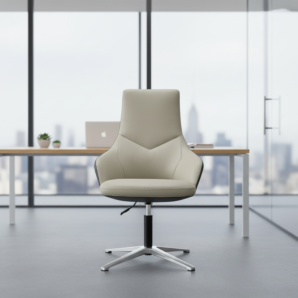 Four-star Base Modern Ergonomic Leather Executive Office Computer Chair with Adjustable Height and Aluminium Frame