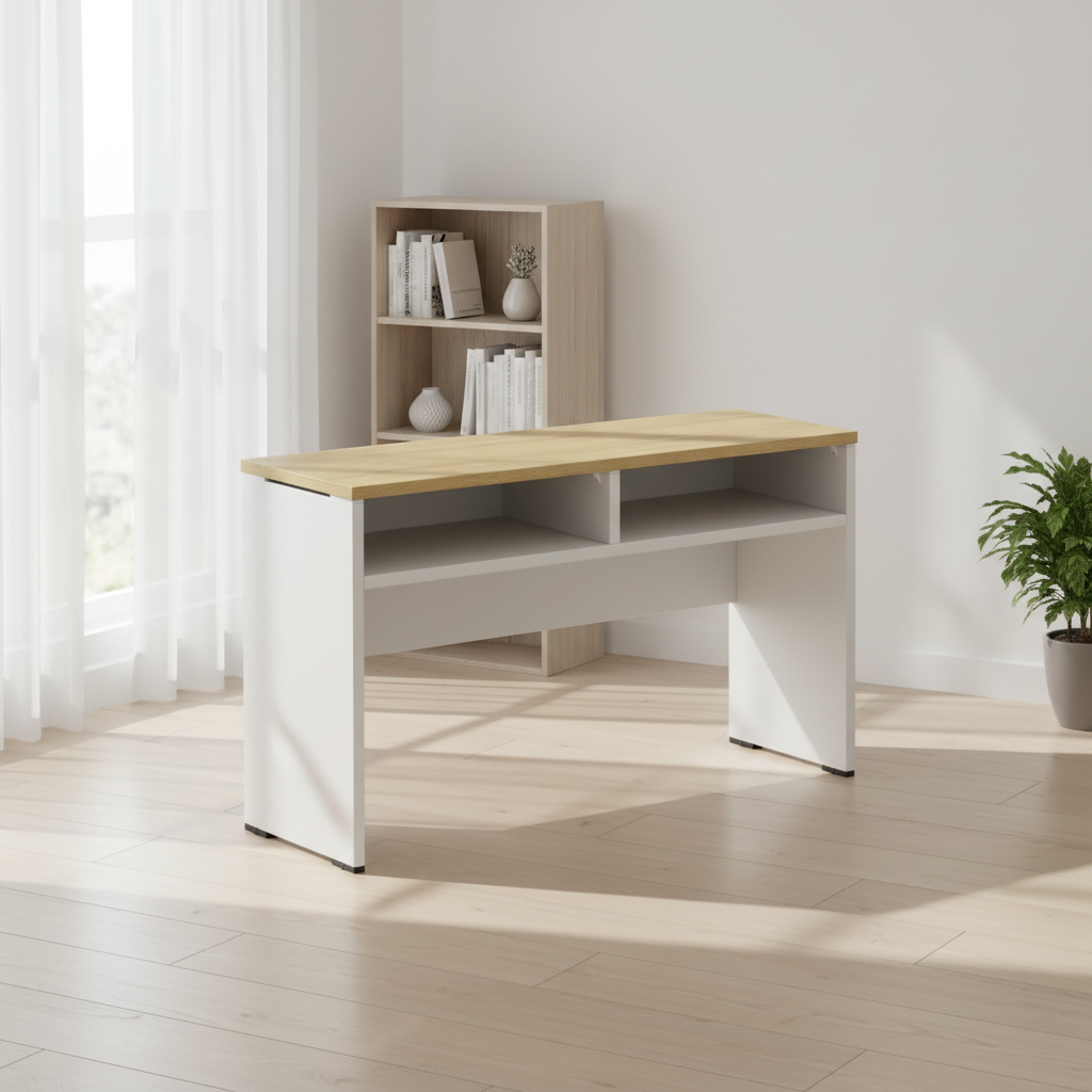 Modern Ergonomic Wooden Desk with Extendable Storage DIY Assembly Freestanding Design for Home or Office Workspace