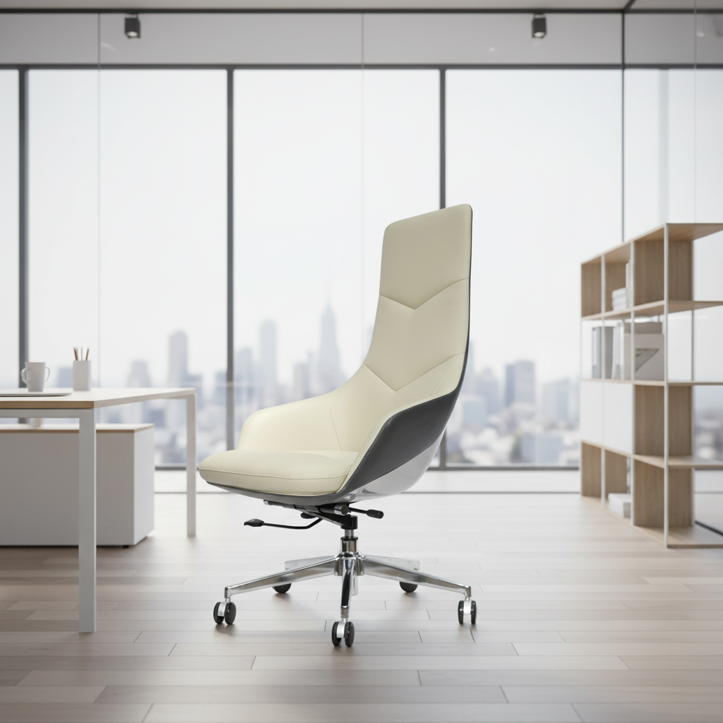 Modern Ergonomic Leather Executive Office Chair with Fixed Armrest and Adjustable Height