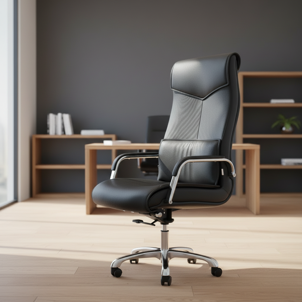 Modern Ergonomic High Density Foam PU Leather Executive Office Chair with Adjustable Height and Aluminium Base