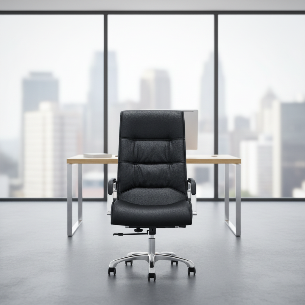 Modern Ergonomic Leather Thick Pad Executive Office Chair with Steel Base