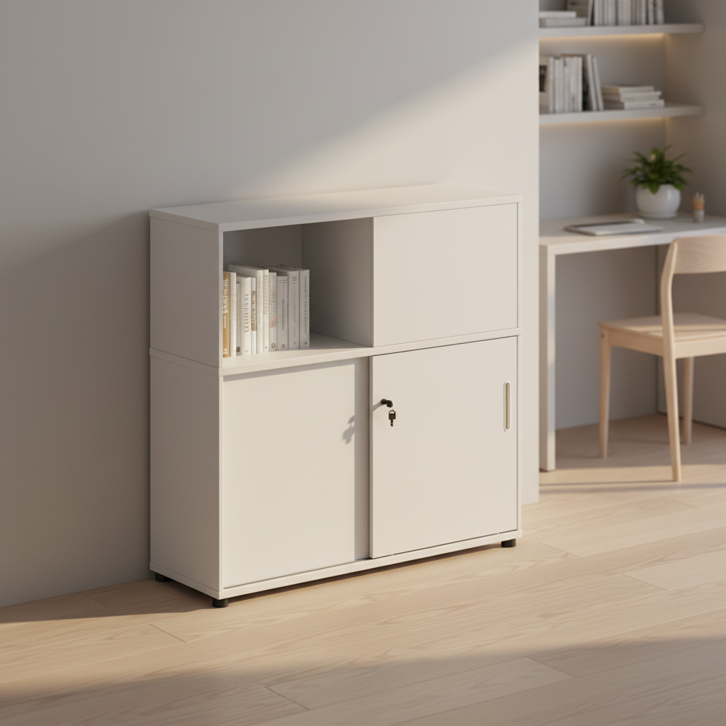Compact Single Sliding Door Filing Cabinet Storage Solution Solid Wood Eco-Friendly Large Capacity Home Office Organization