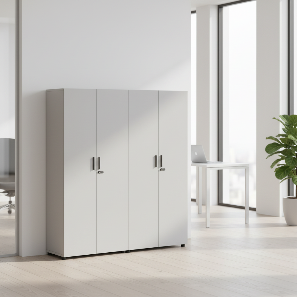 Premium Movable Vertical Double Door Filing Cabinet Documents Storage Solid Wood Construction Business Office Workshop Large