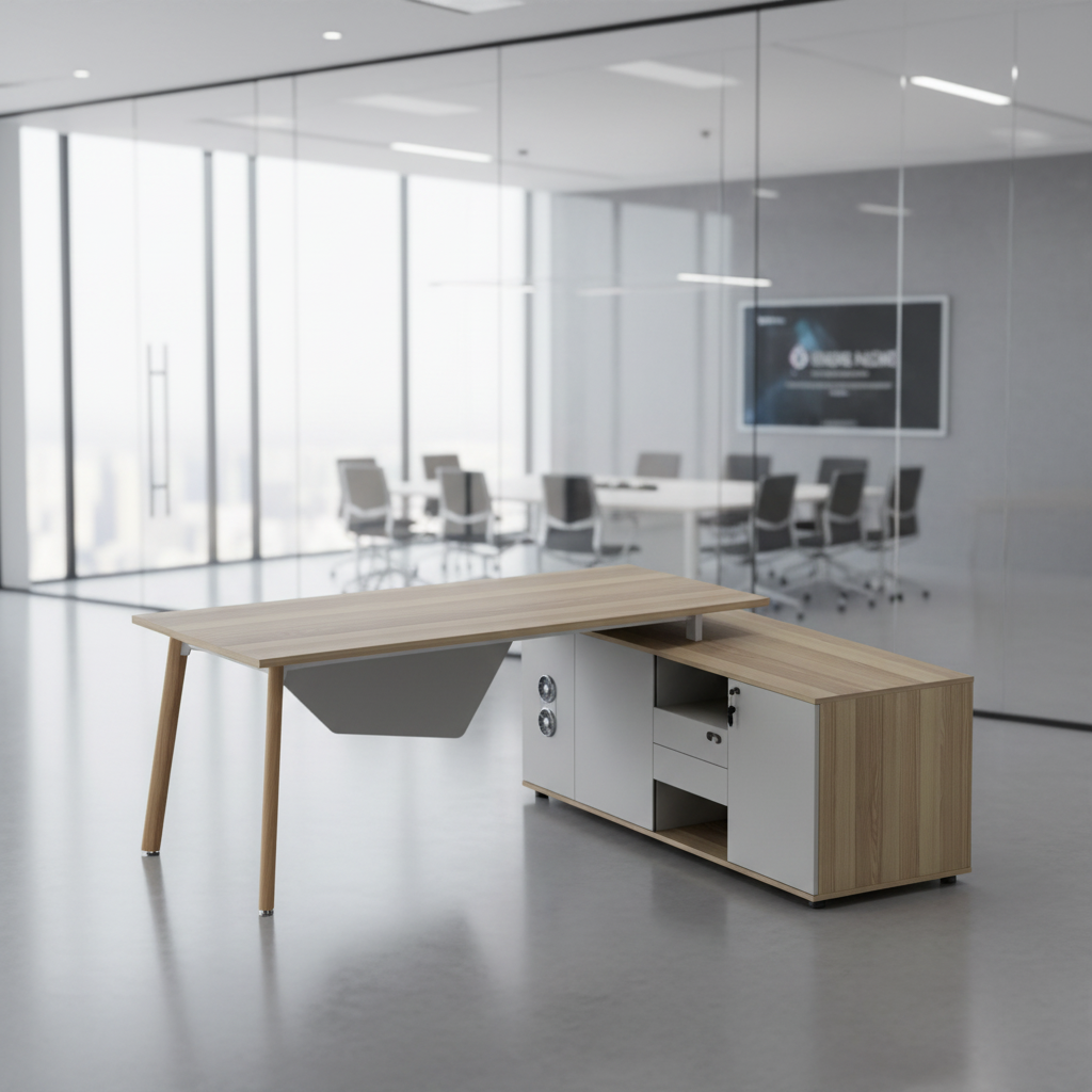 Manager Office Desk Storage Compartment Aluminum Legs Modern Durable Computer Work Surface