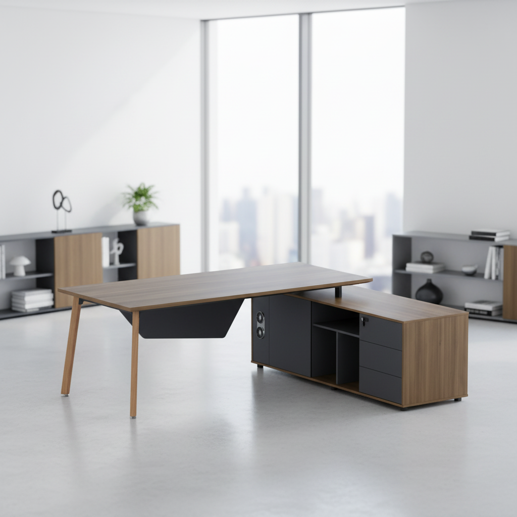 Professional Executive Desk Wood Legs Foldable Multifunctional Lift Socket Storage Cabinets Modern Design