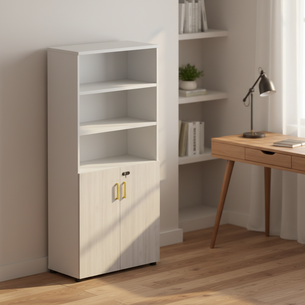 Tall Solid Wood Home Office Filing Cabinet with Three Adjustable Shelves Space-Saving Large Capacity Storage Solution