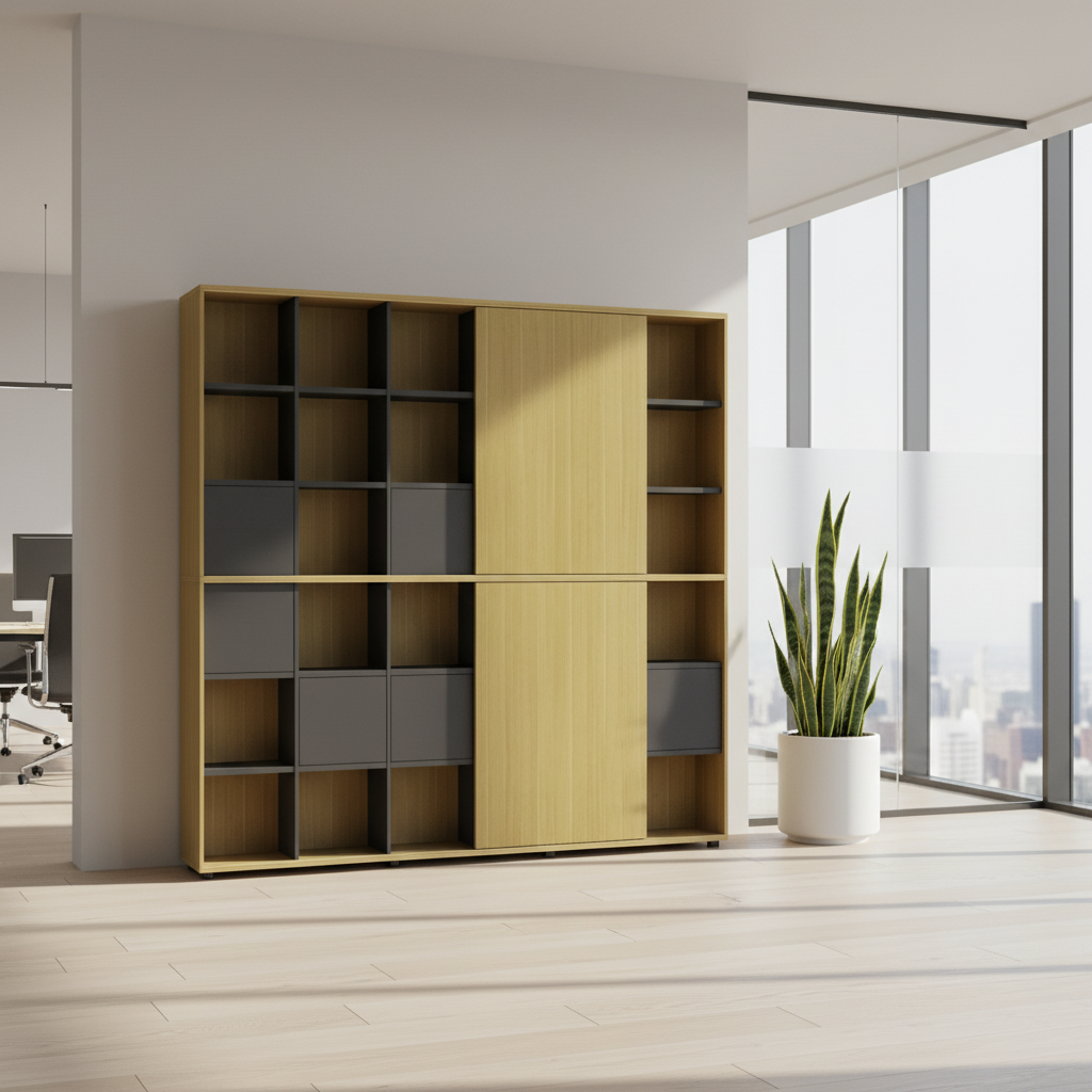 Executive Seven-Door Solid Wood Filing Cabinet with Aluminum Trim Adjustable Modern Home Office Storage Commercial Solution