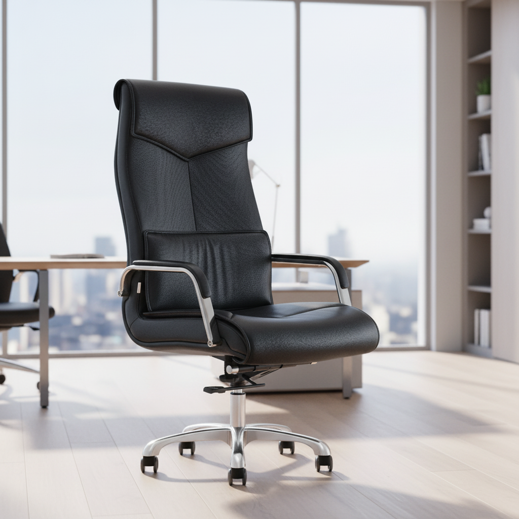 Modern Ergonomic Leather Executive Office Chair with Thick Padding Adjustable Height Aluminium Base