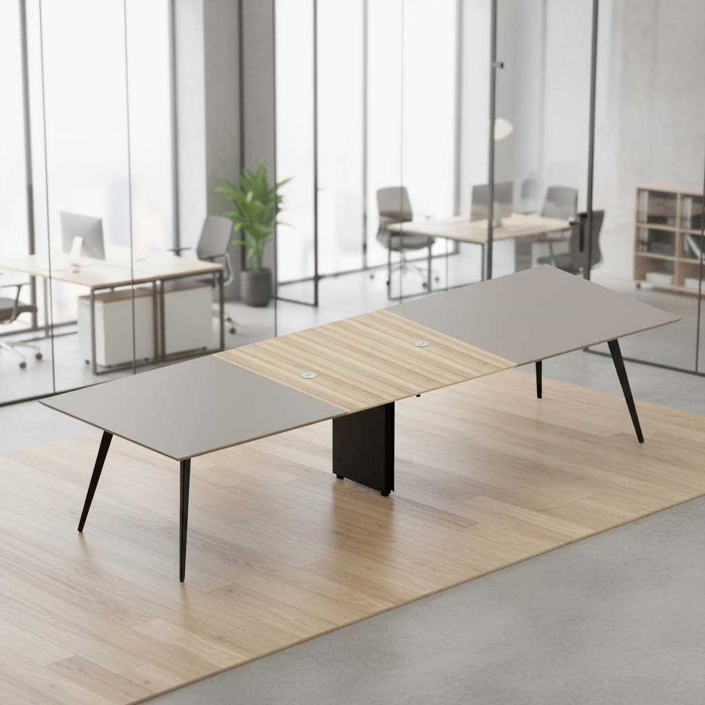 Large Modern Conference Table with Dual Power Sockets Midline Cable Tray Adjustable Feet Office Meeting Furniture