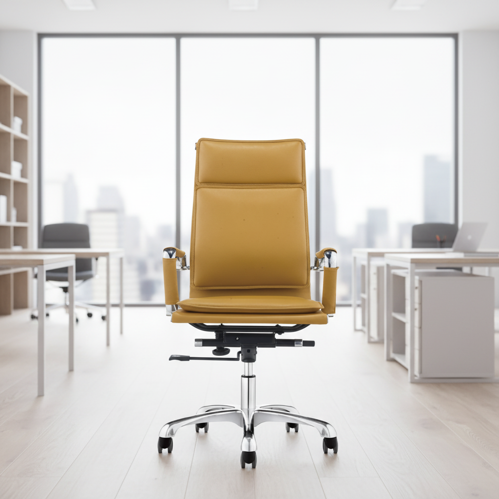ZHONGBAI Luxury Modern Ergonomic Adjustable Leather Covered Aluminium Base Swivel Executive Conference Chair with Solid Back
