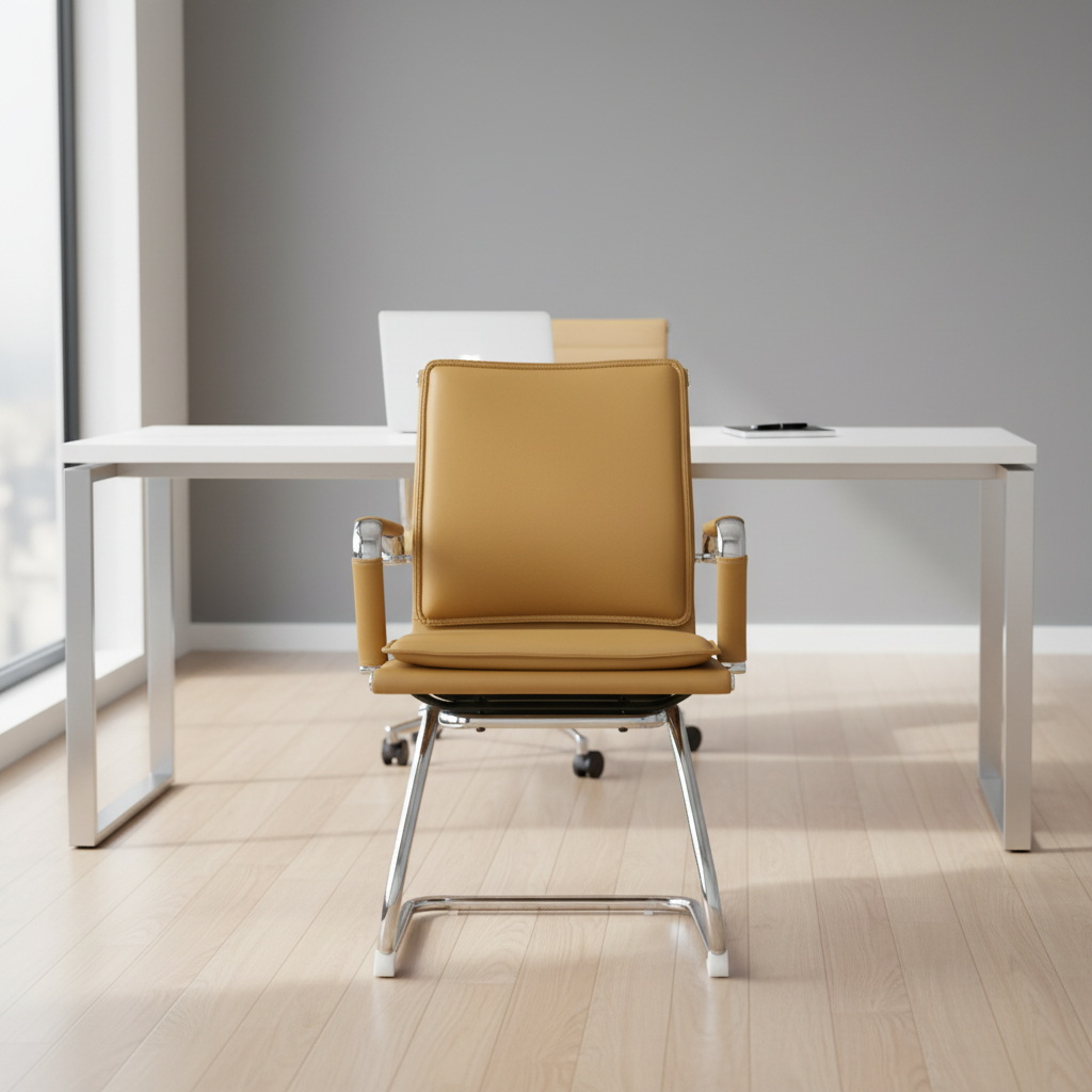 Modern Ergonomic Leather Executive Office Chair with Adjustable Height and Steel Base