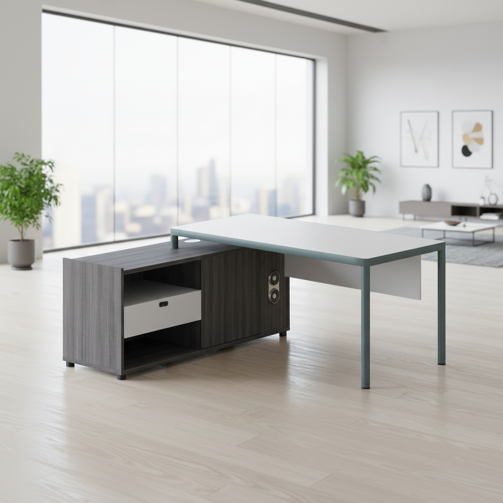 Premium Modern Executive Standing Desk Built-in Computer Host Space Adjustable Components Storage Cabinets Office Office