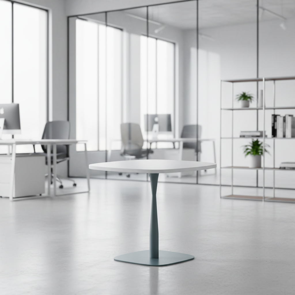 Compact Modern Standing Meeting Table Wood Frame Base Industrial Conference Conversation Professional Business Setting Office