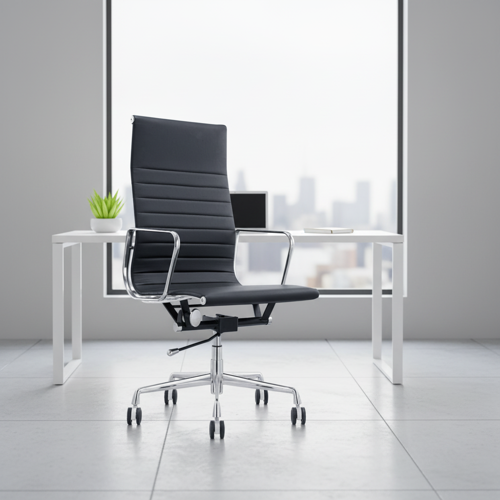 Alloy Frame Genuine Leather Executive Office Chair with Swivel Function and Steel Base