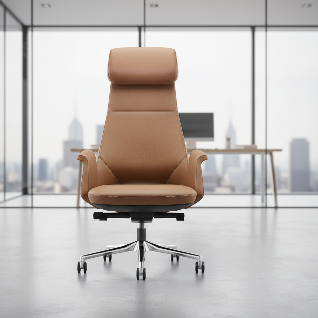 High-end Modern Leather Ergonomic Executive Chair with Adjustable Height Aluminium Base