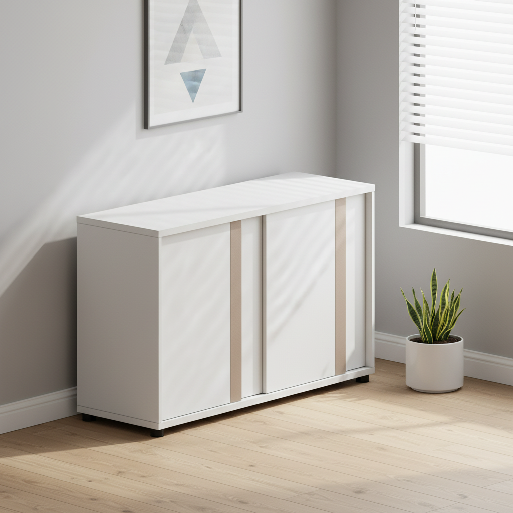 Low Profile Solid Wood Filing Cabinet Dual Doors Slide System Modular Eco-Friendly Storage Solutions Laminate Finish Files