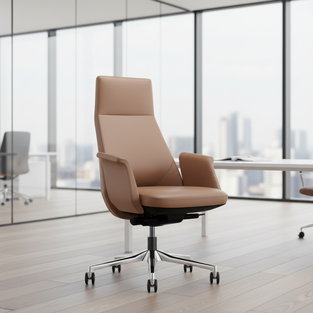Luxury Modern Ergonomic Leather Executive Office Chair with Aluminium Base