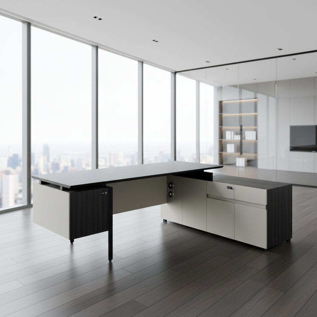 Premium Modern Durable Executive Office Desk Custom Height Wood Top Steel Legs Storage Drawers Cabinet Office Furniture