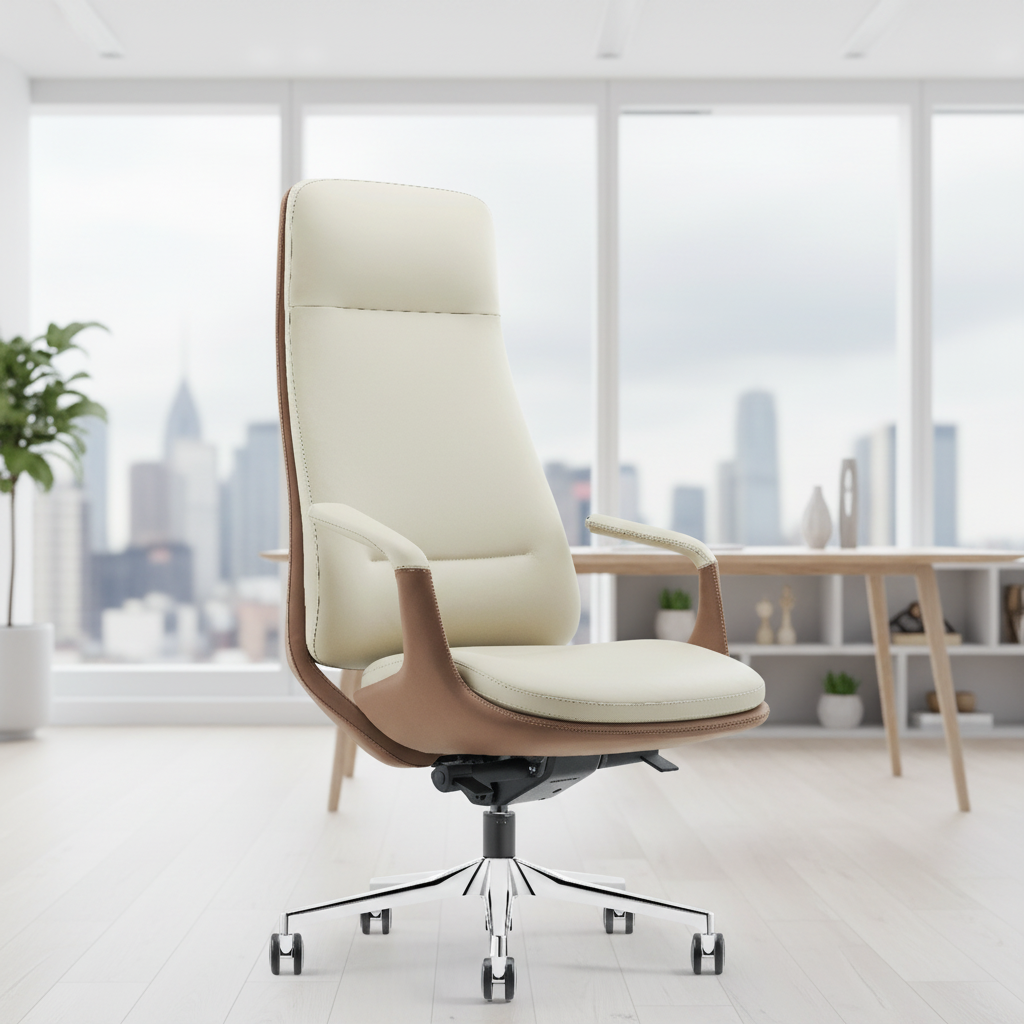 Wood Effect Leather Executive Office Chair Modern Design Ergonomic Swivel Chair with Adjustable Height BIFMA Certified