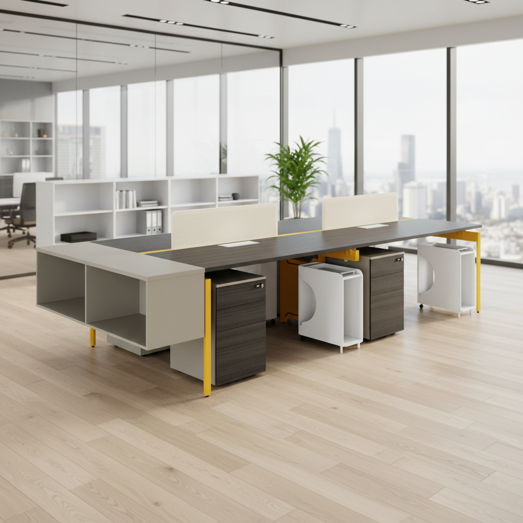 Modern Spacious Executive Work Desk Steel Leg Design Integrated Shelves Cable System Professional Office Setup Office Furniture