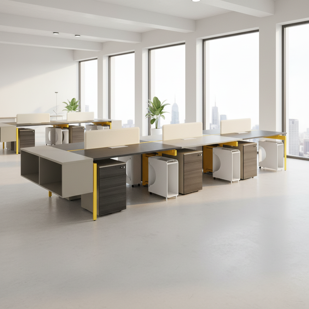 Modern Large Open Office Workstation Wood Frame Standing Multi-functional Areas Integrated Power Professional Team Desk