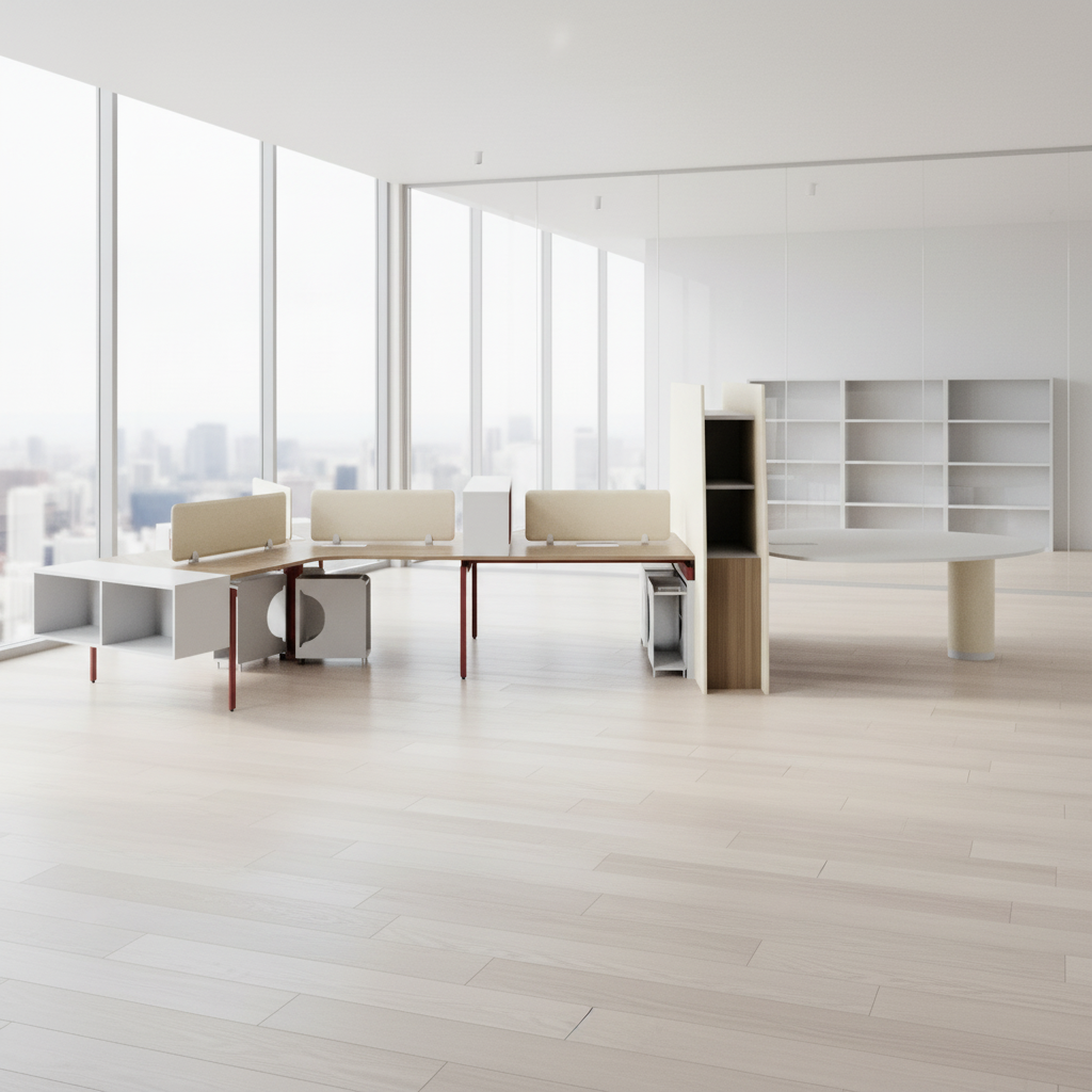 Large Scale Modern Foldable Automatic Convertible Wood Frame Open Office Desk High Cabinet Multi-functional Design Team