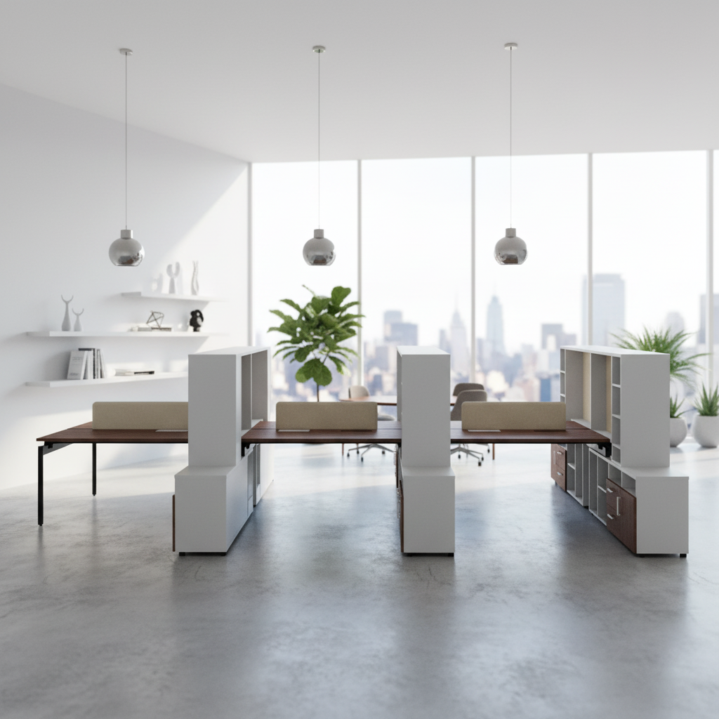 Advanced Team Desk Wooden Frame Multi-level Storage Professional Workspace Modern Ergonomic Features Open Office Standing Desks