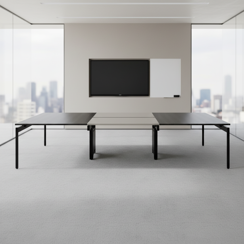 Modern Durable Foldable Boardroom Table with Wood Top and Steel Legs for Commercial Office Use