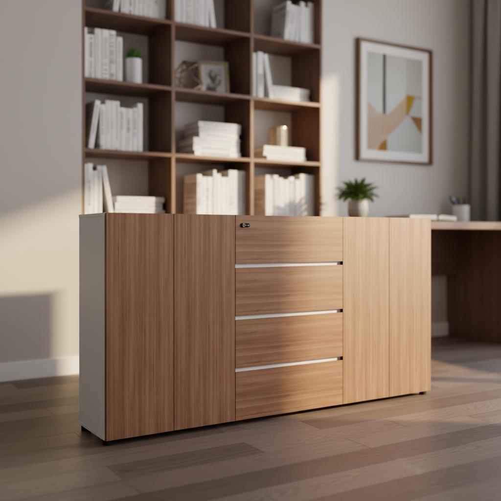 Large Capacity Lockable Solid Wood Frame Professional Filing Cabinet for Home Office and Bedroom Modern Furniture